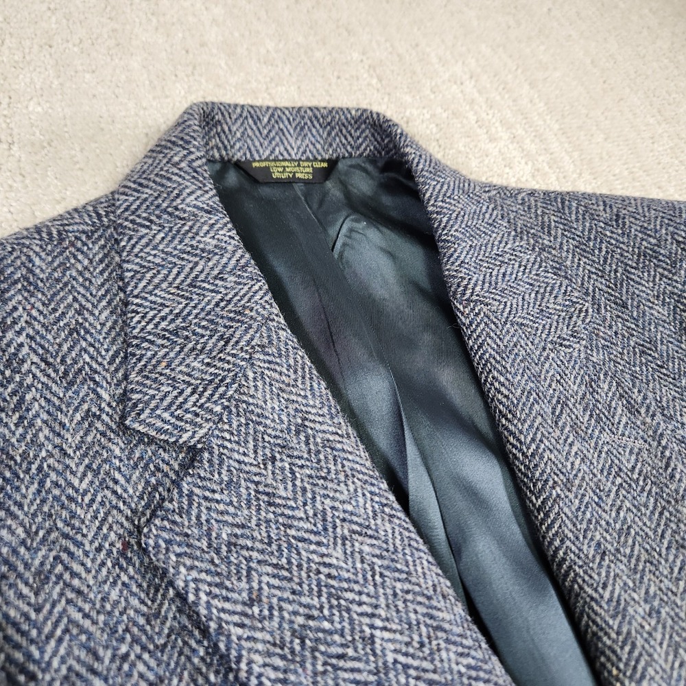 Vintage Harris Tweed Blazer Men 40 Leather Button Herringbone Wool Sport Coat